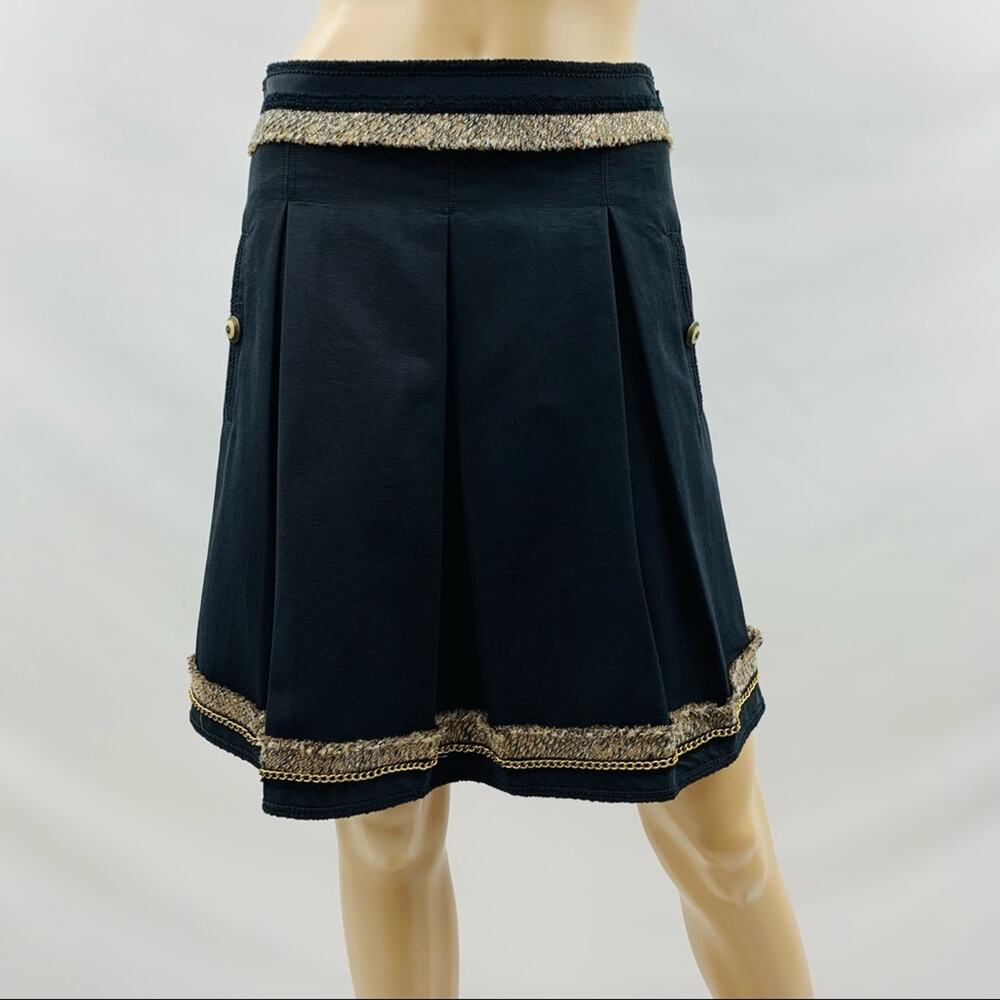 BCBGMaxAzria Kailin Black Gold Chain Pleated Skirt - Picture 2 of 7